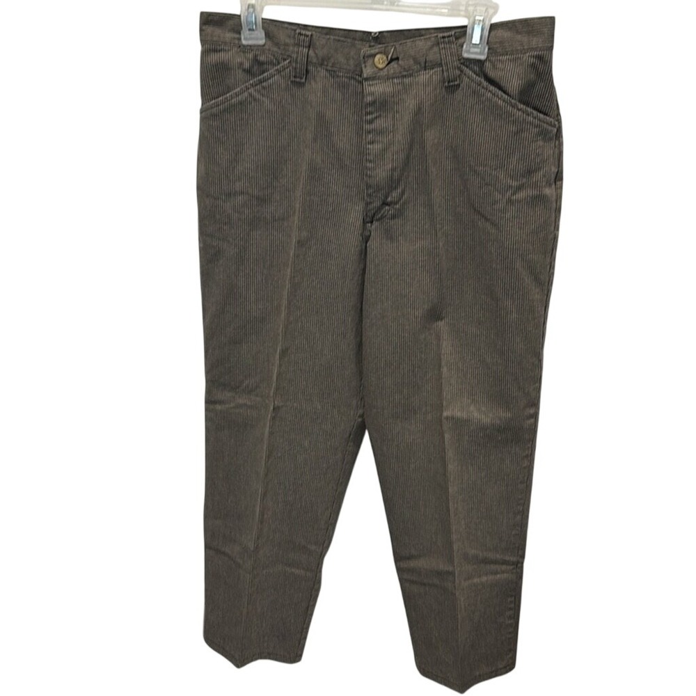 Lee Riders Flat Front Brown Tan Striped‎ Women's 14 Size Waist Taken In